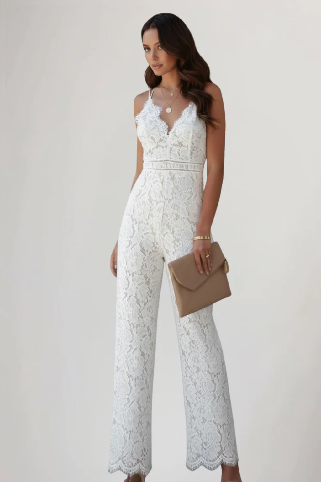 Arabella | Lace V-Neck Wide Leg Jumpsuit