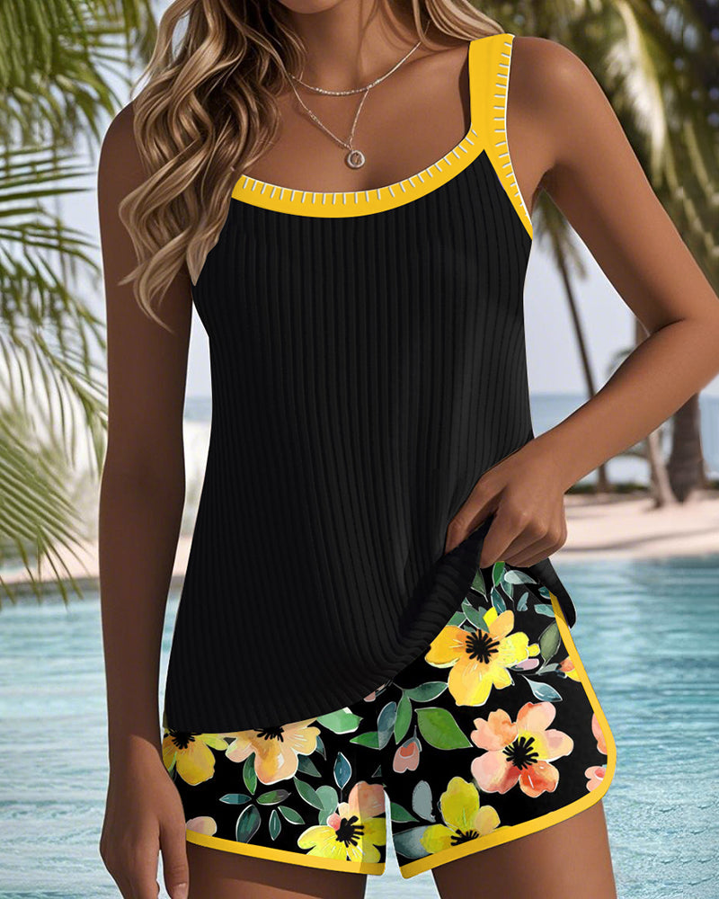Olympia | Tummy Control Tankini Set with Tropical Shorts
