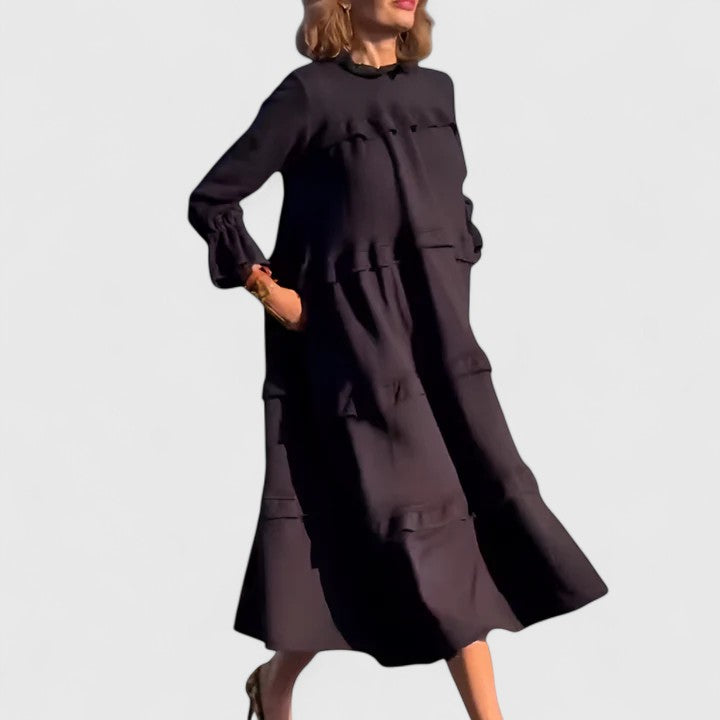 Delaney | Ruffle Midi Dress Long Sleeve