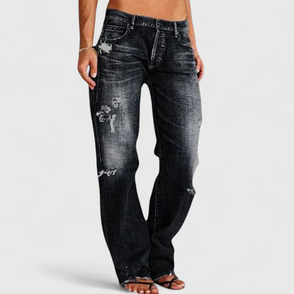 Chloe | Low Rise Straight Leg Distressed Jeans