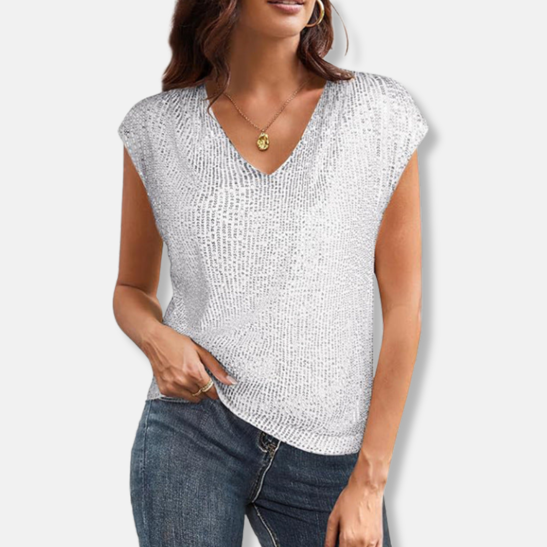 Liora | Sequin V-Neck Cap Sleeve Sparkly Top