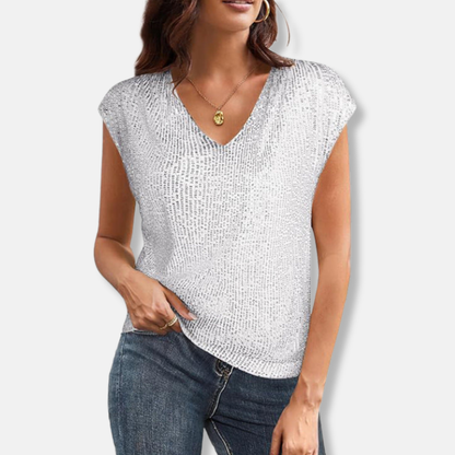 Liora | Sequin V-Neck Cap Sleeve Sparkly Top