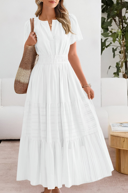 Elodine | Boho Short Sleeve Smocked Midi Dress