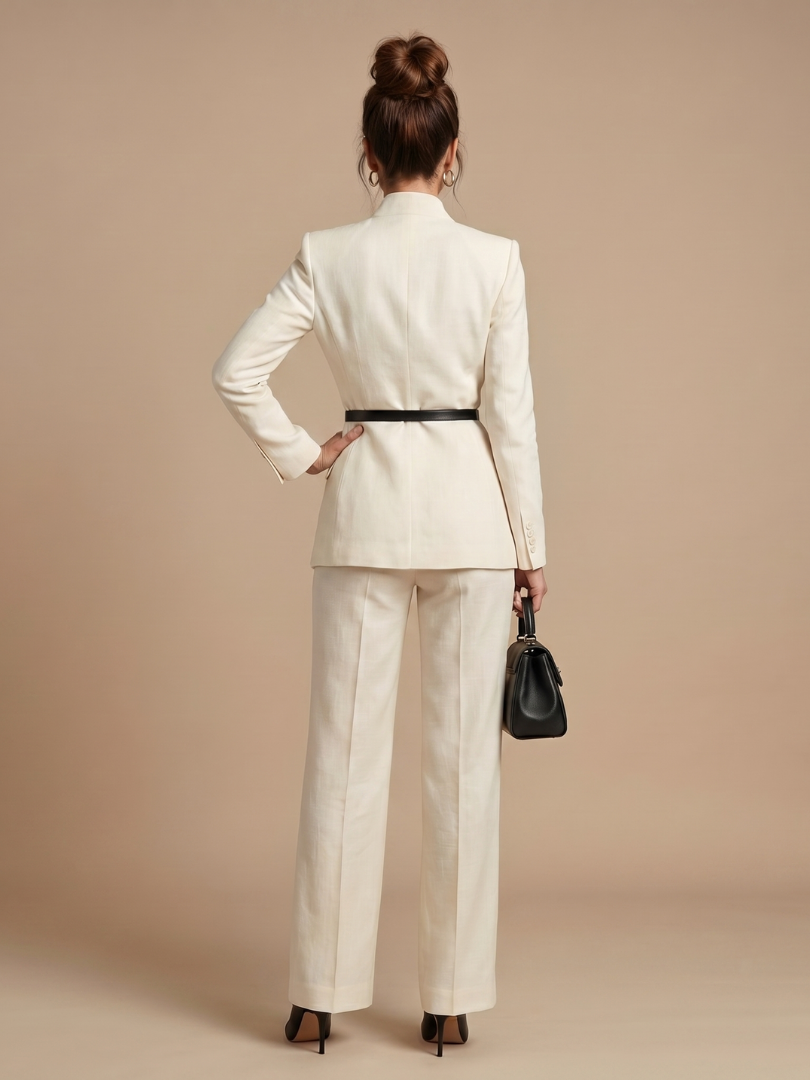 Sigrun stand-collar blazer and flared pant suit set view 4