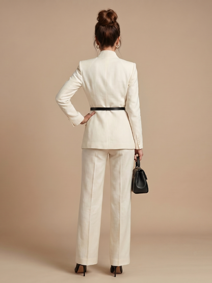 Sigrun stand-collar blazer and flared pant suit set view 4