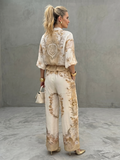 Zip-front blouson two-piece set, back view