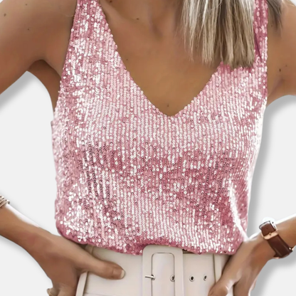 Stella | Sparkly V-Neck Sequin Sleeveless Top