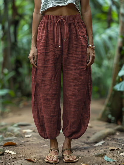Relaxed drawstring lantern trousers, detail view