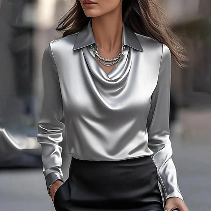 Emily | Elegant Satin V-Neck Blouse for Women