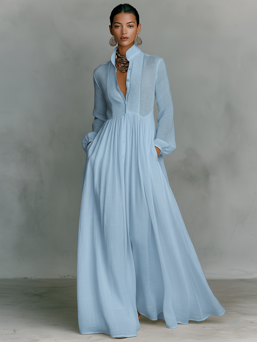 Minimalist linen maxi dress in blue colourway