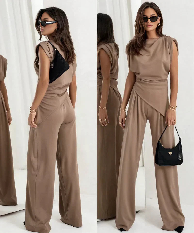 Marivelle | Asymmetric Top and Wide-Leg Pants Set