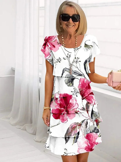 Roselva | Ruffled Floral Pleated Midi Dress