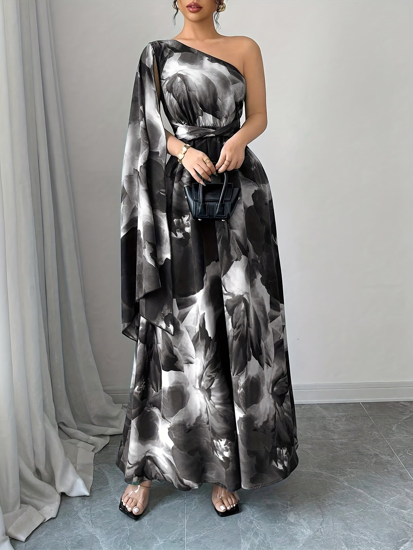 Juniper | One-Shoulder Floral Maxi Wedding Guest Dress