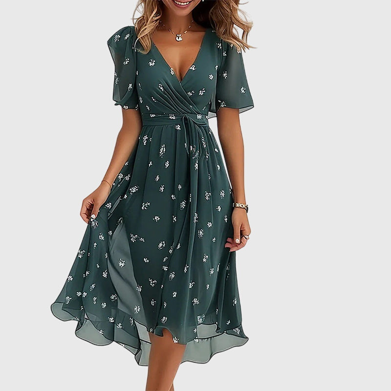 Calista | Summer Midi Dress Wrap V Neck
