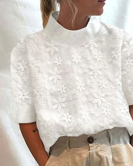 Julia | Chic Floral Stand Collar Blouse
