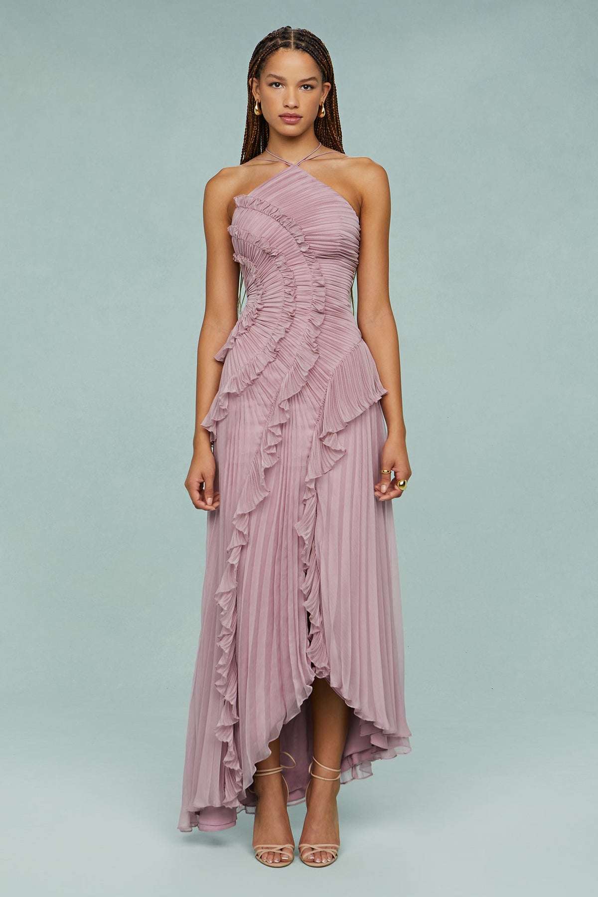 estella dress halter Style:BIFM frozen23 Watercolor Chiffon Maxi Dress