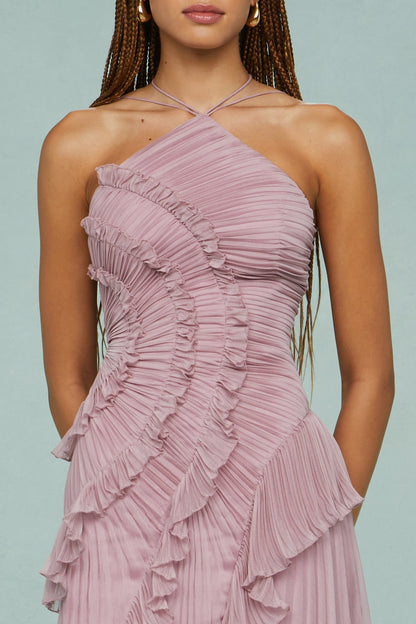 Estella | Elegant Halter Pleated Maxi Dress