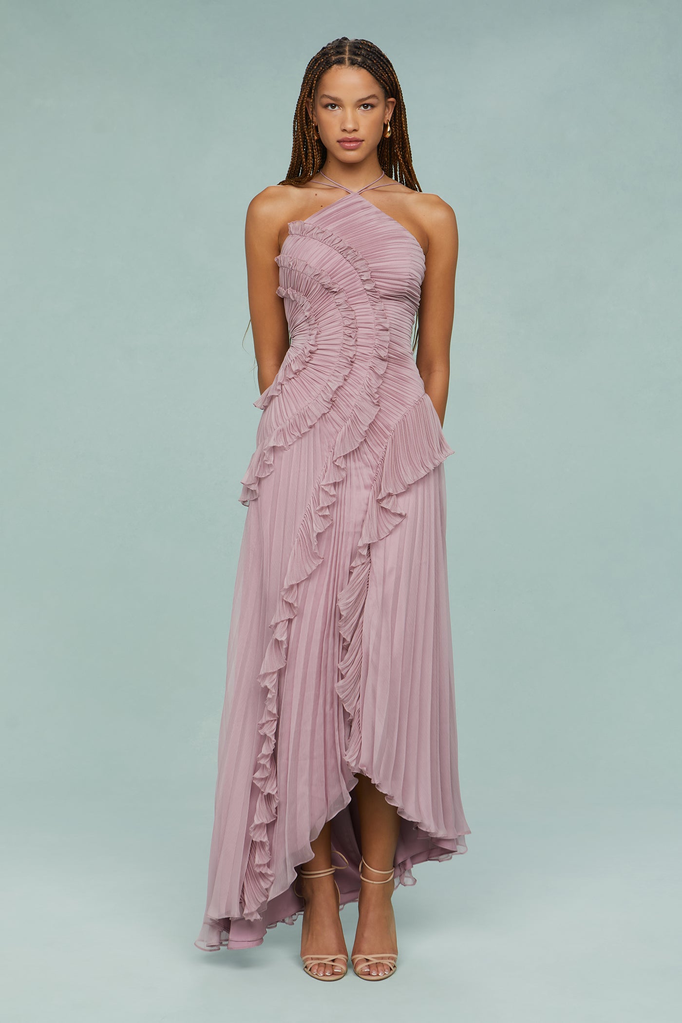 Estella | Elegant Halter Pleated Maxi Dress