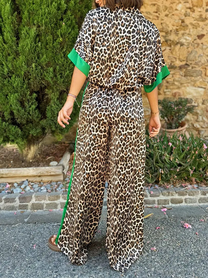 Leopard print set with white buttons