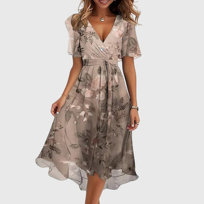 Calista | Summer Midi Dress Wrap V Neck