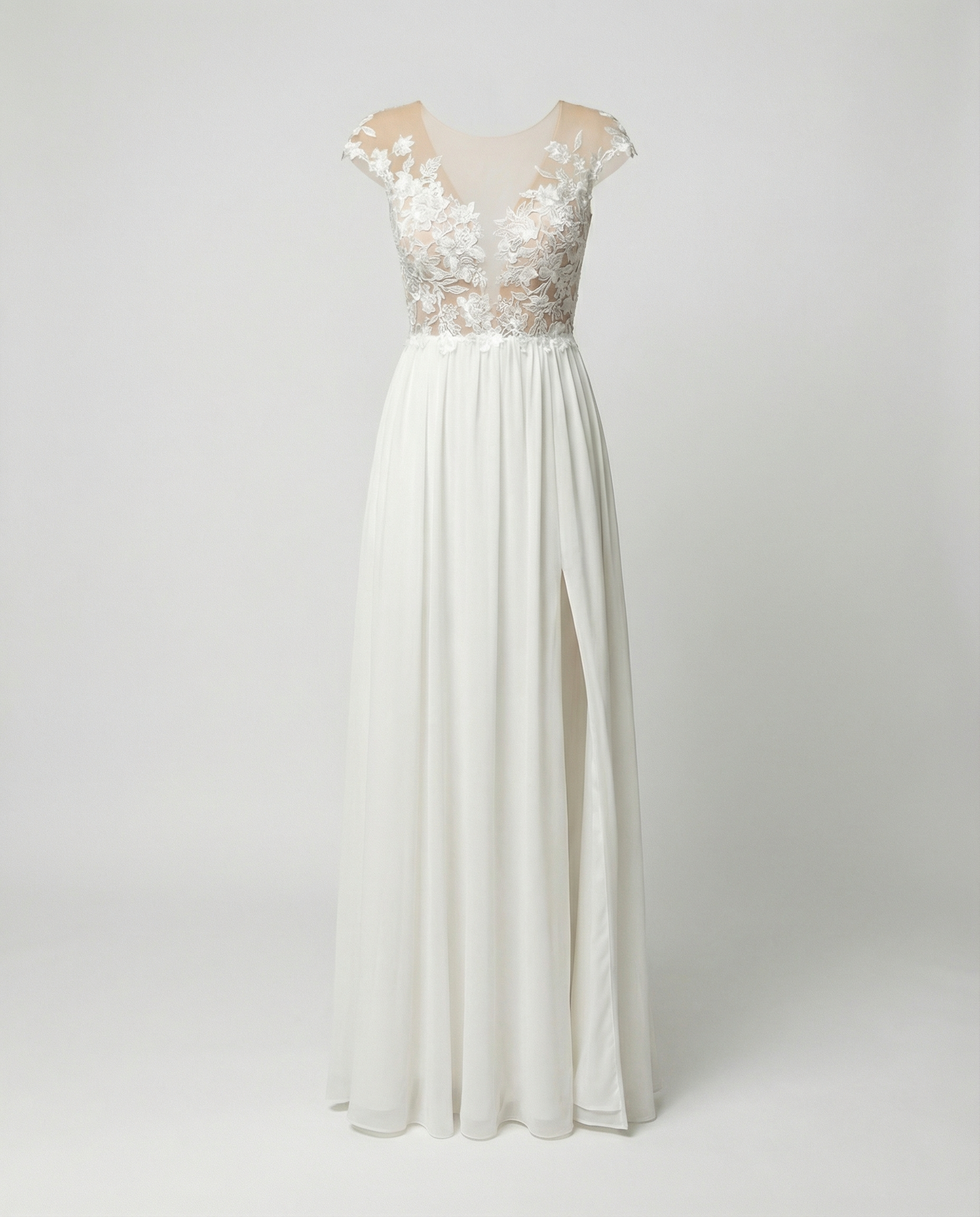 White lace maxi dress shown without model