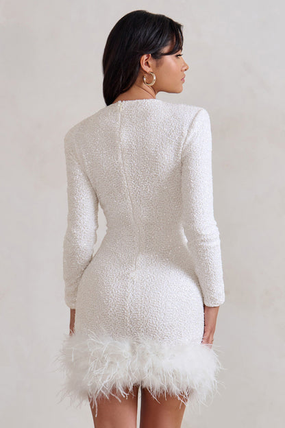 Mini dress showing feathered hem detail