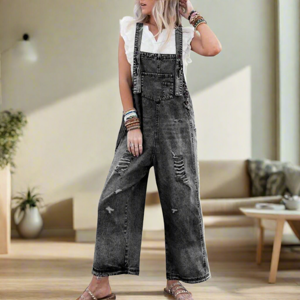 Vintage style plain jumpsuit, detail view