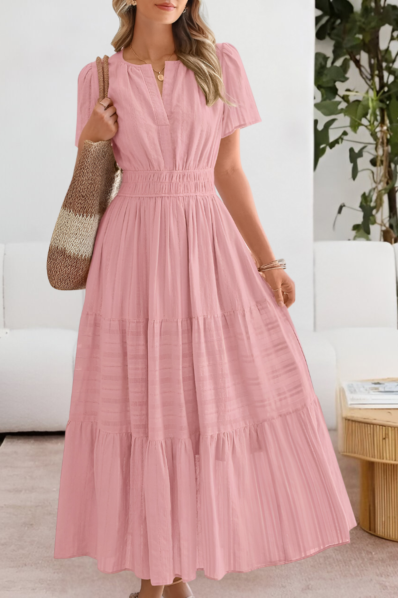 Elodine | Boho Short Sleeve Smocked Midi Dress