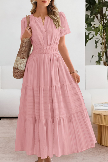 Elodine | Boho Short Sleeve Smocked Midi Dress