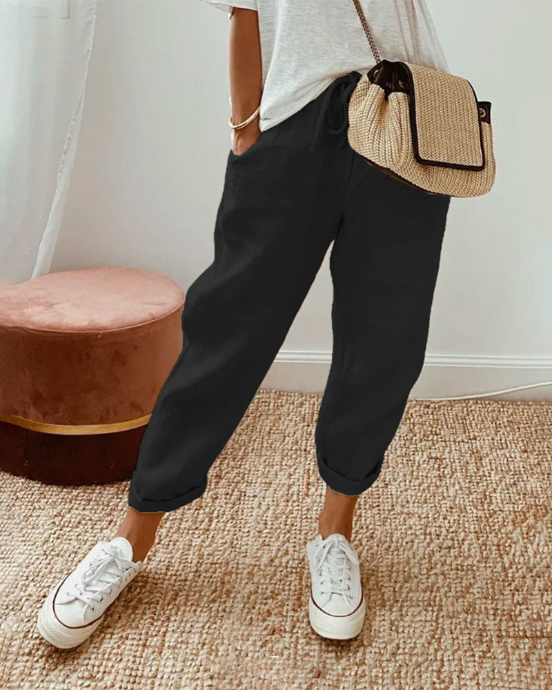 Gabrielle | High Waisted Straight Leg Linen Trousers