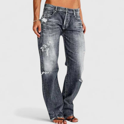 Chloe | Low Rise Straight Leg Distressed Jeans