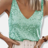 Stella | Sparkly V-Neck Sequin Sleeveless Top