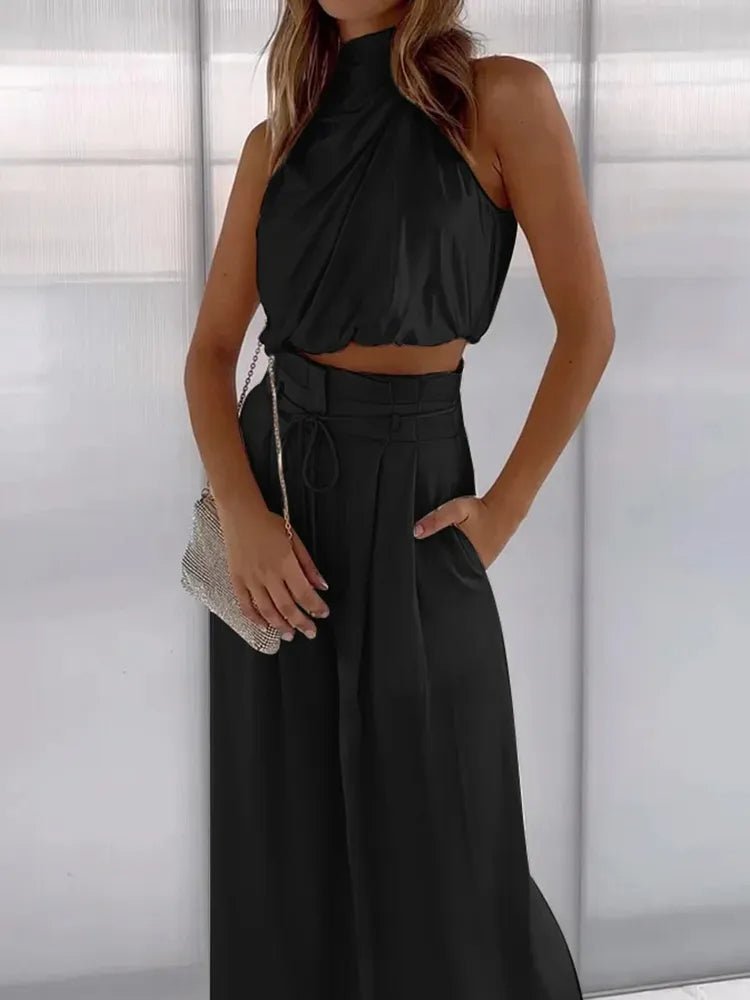 Carolina | V Neck Sleeveless Top & Wide Leg Pants Set