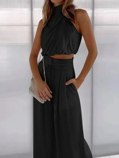 Carolina | V Neck Sleeveless Top & Wide Leg Pants Set