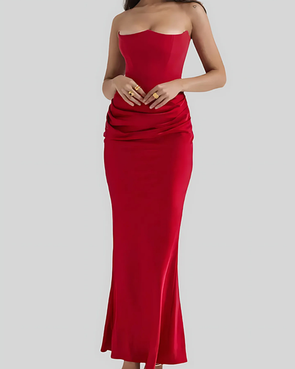 Aurore | Strapless Draped Maxi Wedding Guest Dress