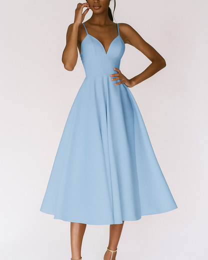 Mathilde | V-Neck Strappy Midi Wedding Guest Dress
