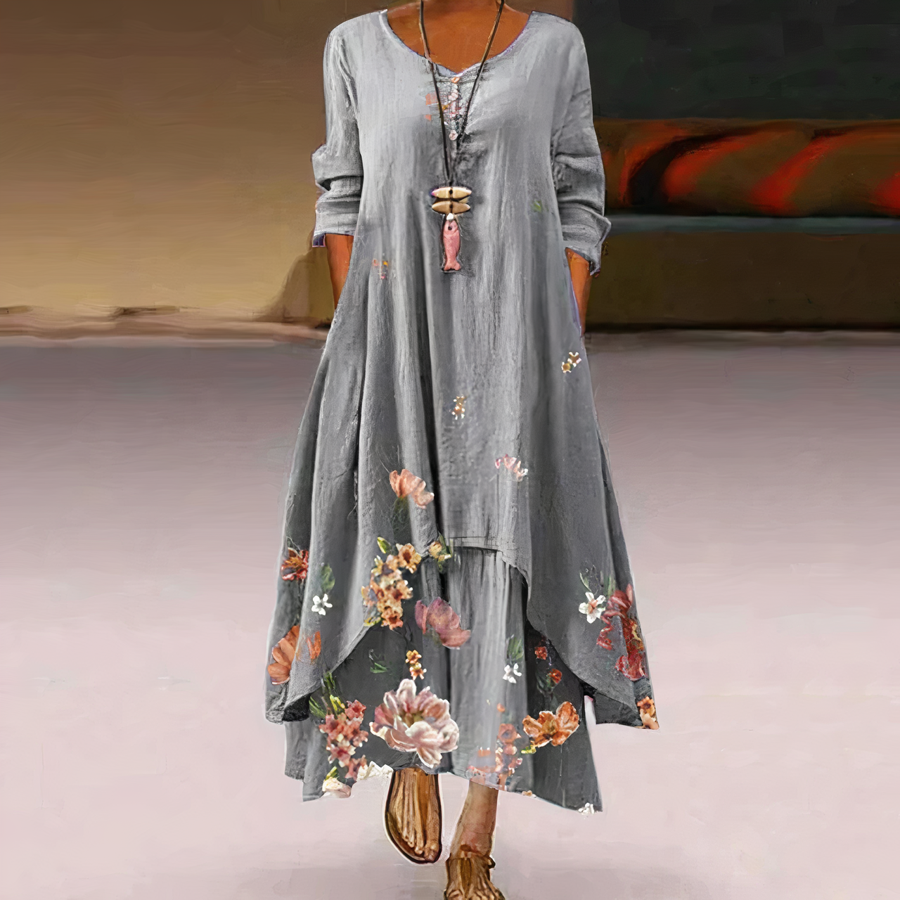 Long sleeve floral maxi dress