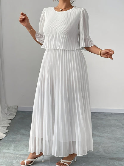 Opal | White Pleated A-Line Maxi Dress