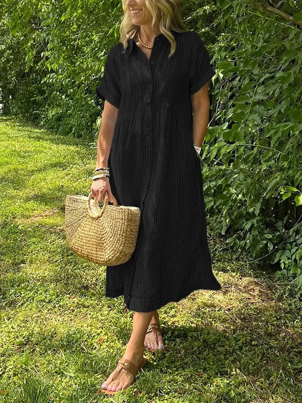 Collared striped shirt dress front view