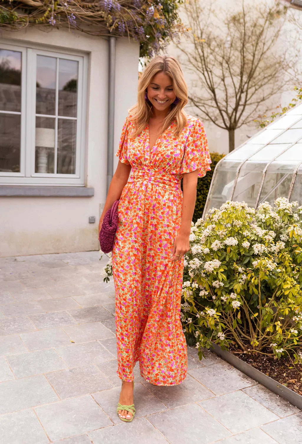 Floral print maxi dress in blue colourway