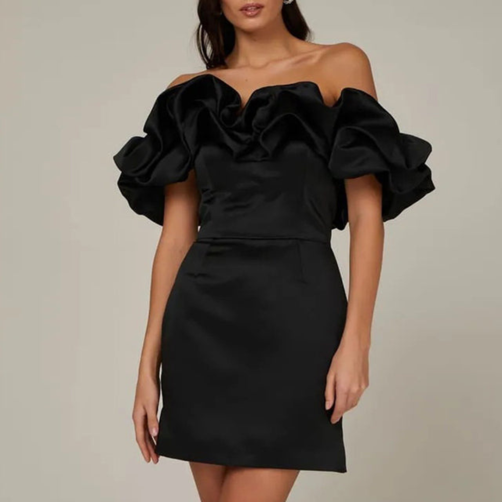 Roselle white ruffle mini dress side view