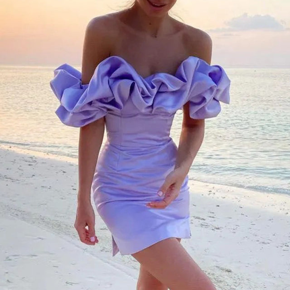 Roselle strapless ruffle neckline detail