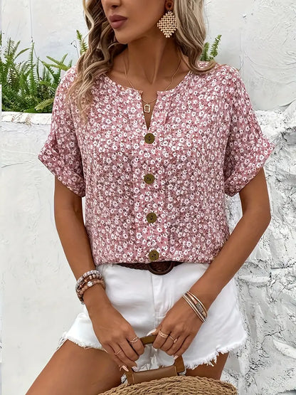 Stephanie | Chic Floral Print Button Blouse