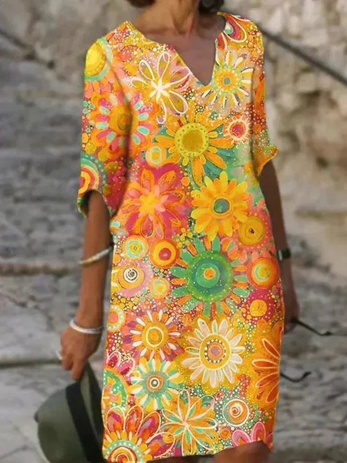 Vintage floral V-neck midi dress
