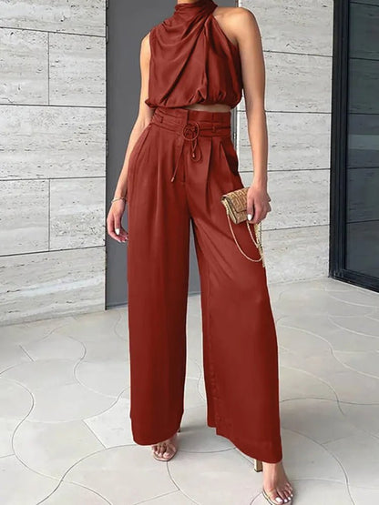 Carolina | V Neck Sleeveless Top & Wide Leg Pants Set