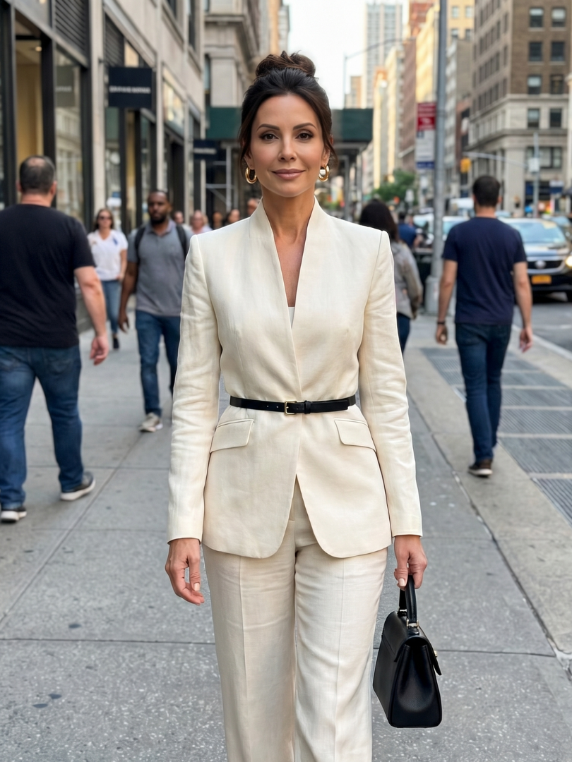 Sigrun stand-collar blazer and flared pant suit set view 17