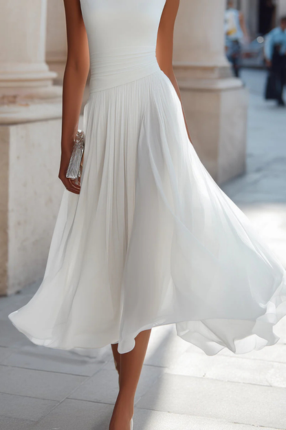 Vivielle | Draped Pleated Midi Wedding Guest Dress