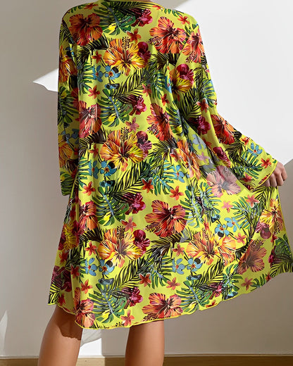 Lorenzia | Tropical Print 3-Piece Bikini Set with Cover-Up