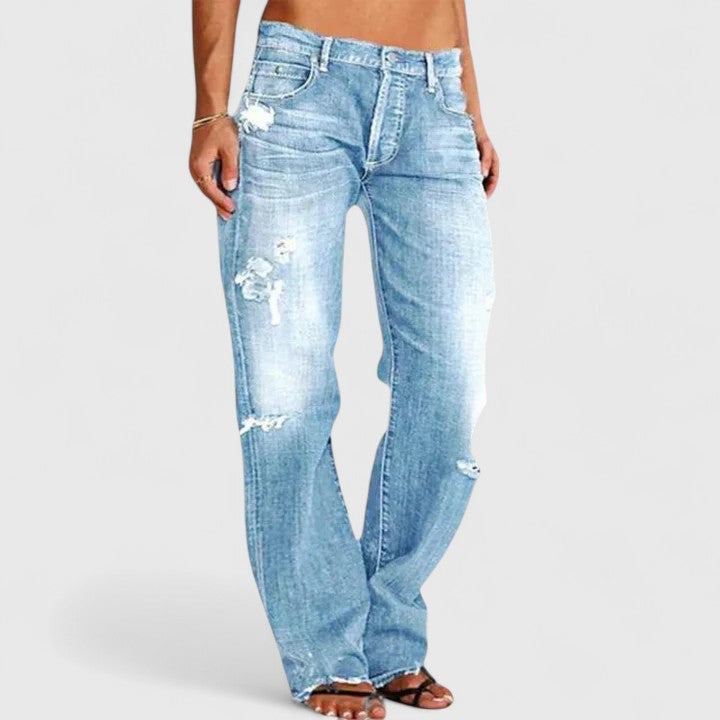 Chloe | Low Rise Straight Leg Distressed Jeans