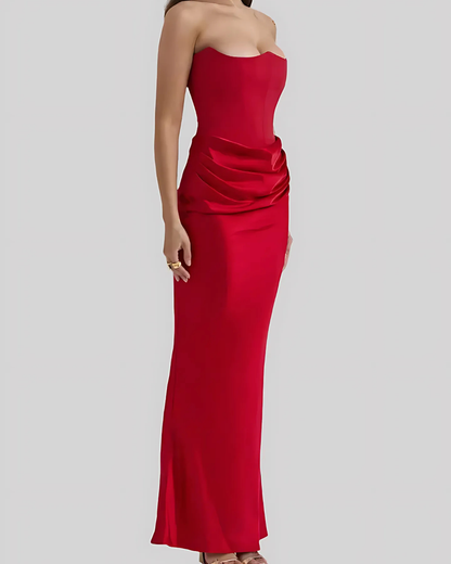 Aurore | Strapless Draped Maxi Wedding Guest Dress